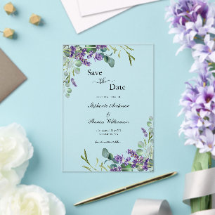 Lavender Eucalyptus Floral Wedding Save The Date Acrylic Invitations