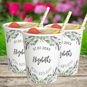 Lavender eucalyptus greenery birthday paper cups