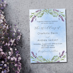 Lavender eucalyptus greenery blue wedding  invitation