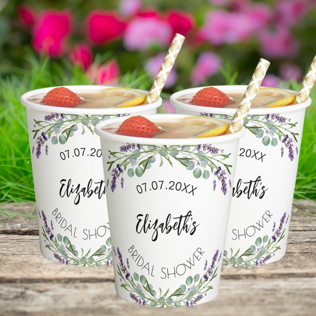 Lavender eucalyptus greenery bridal shower paper cups (Creator Uploaded)