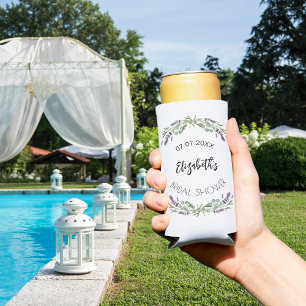 Lavender eucalyptus greenery bridal shower seltzer can cooler