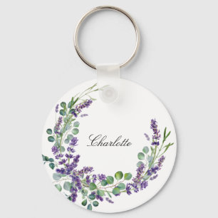Lavender eucalyptus greenery floral name script key ring