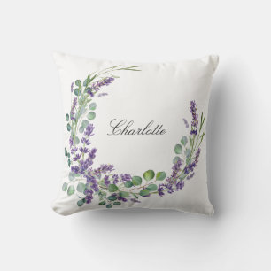 Lavender eucalyptus greenery name script cushion