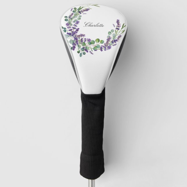Lavender eucalyptus greenery name script golf head cover (Front)