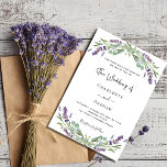 Lavender eucalyptus greenery violet wedding  invitation<br><div class="desc">A white background decorated with lavender flowers and eucalyptus greenery. Personalise and your names and details. 
Back: lavender,  violet coloured background.</div>