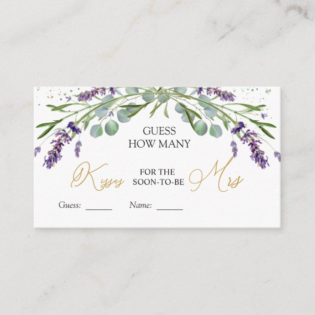Lavender Eucalyptus Guess How Many Kisses Game Enclosure Card (Front)