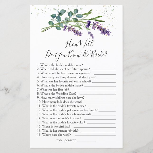 Lavender Eucalyptus How Well Do You Know Bride  (Front)