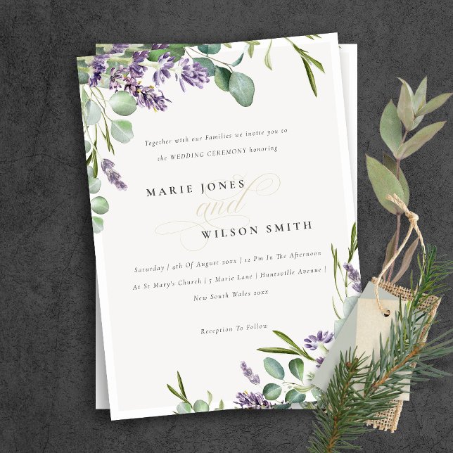 Lavender Eucalyptus Leafy Bunch Wedding Invite (Creator Uploaded)