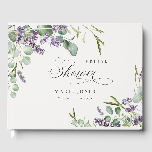 Lavender Eucalyptus Leafy Foliage Bridal Shower Guest Book (Front)