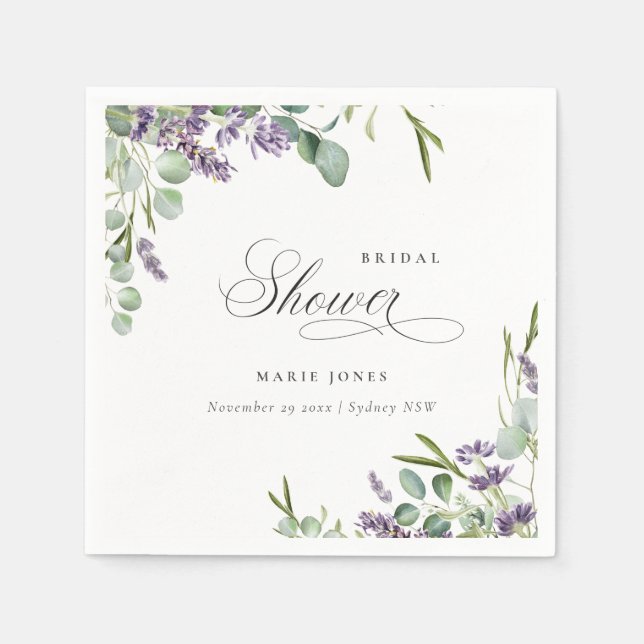 Lavender Eucalyptus Leafy Foliage Bridal Shower Napkin (Front)