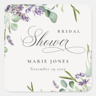 Lavender Eucalyptus Leafy Foliage Bridal Shower Square Sticker