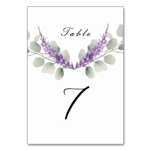Lavender Eucalyptus Leaves Wedding Table Number
