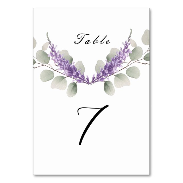 Lavender Eucalyptus Leaves Wedding Table Number (Front)
