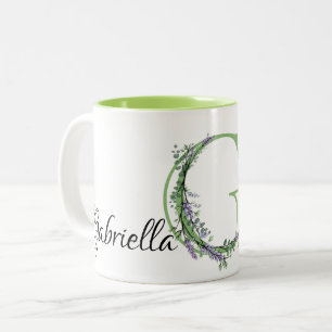 lavender Eucalyptus monogrammed letter G Two-Tone Coffee Mug
