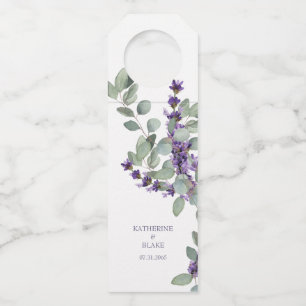 Lavender & Eucalyptus Names & Date Wine Wedding Bottle Tag