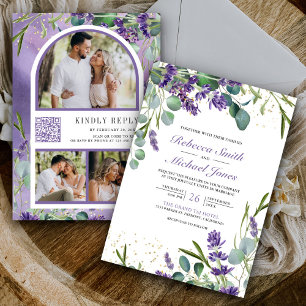 Lavender Eucalyptus Photo Collage QR Code Wedding Invitation