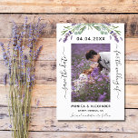 Lavender eucalyptus photo wedding Save the Date<br><div class="desc">A modern wedding Save the Date photo card.  Decorated with lavender florals,  flowers and eucalyptus greenery.  Personalize and add your photo,  date,  names.</div>