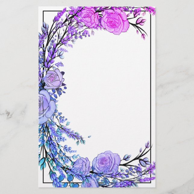 Lavender, Eucalyptus,  pink purple teal roses    Stationery (Front)