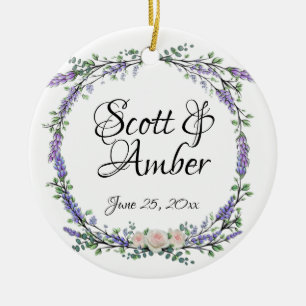 Lavender Eucalyptus pink white roses Ceramic Tree Decoration