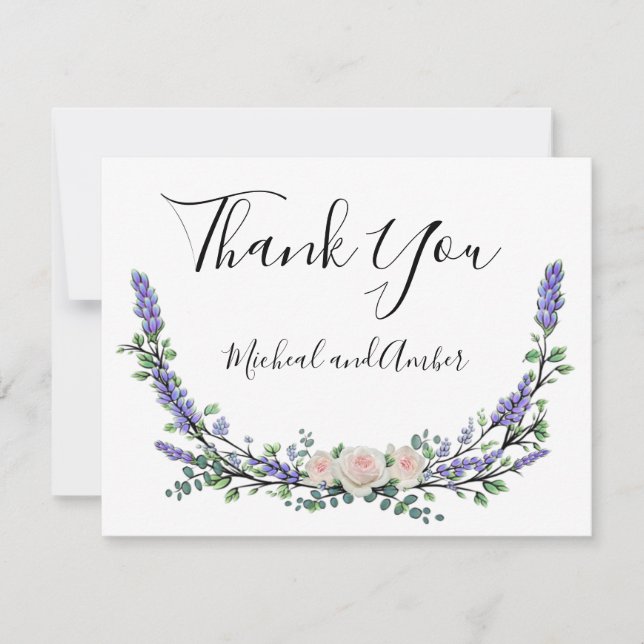 Lavender Eucalyptus pink white roses Thank You Card (Front)