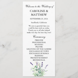 Lavender Eucalyptus Purple Floral Sage Wedding  Programme