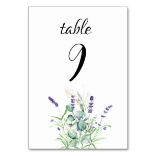 Lavender Eucalyptus Purple Flowers Wedding Table Number