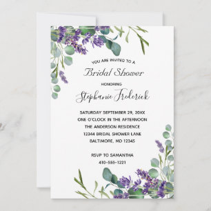 Lavender Eucalyptus Purple Greenery Bridal Shower Invitation