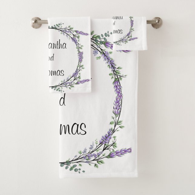 Lavender Eucalyptus purple watercolor floral  Bath Towel Set (Insitu)