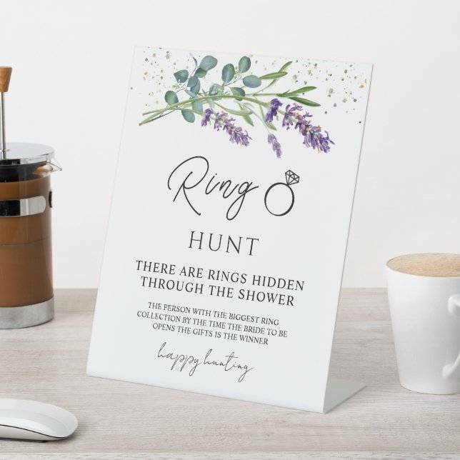 Lavender Eucalyptus Ring Hunt Bridal Shower Game Pedestal Sign (In SItu)