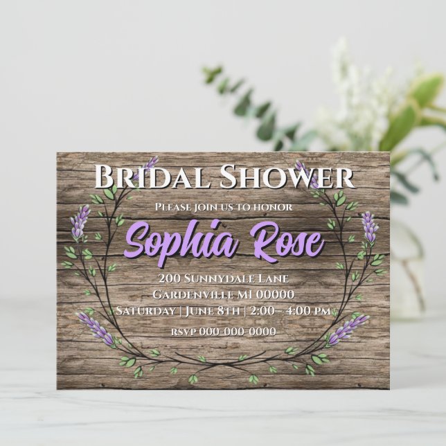 Lavender Eucalyptus romantic rustic Bridal shower  Invitation (Standing Front)