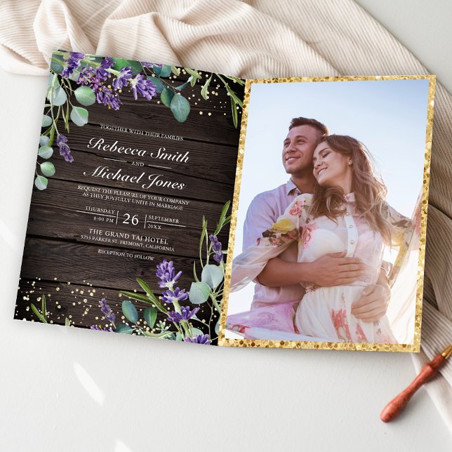 Lavender Eucalyptus Rustic Wood QR Code Wedding Invitation (Creator Uploaded)