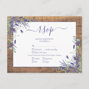 Lavender Eucalyptus Script Wood Wedding RSVP Invitation Postcard