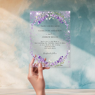 Lavender eucalyptus sparkles evening wedding  acrylic invitations