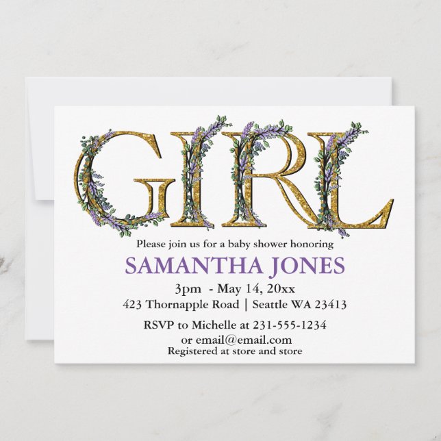 Lavender eucalyptus watercolor baby shower  invitation (Front)