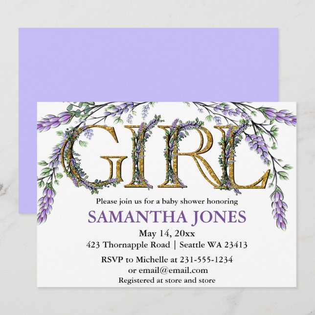 Lavender eucalyptus watercolor baby shower  invitation (Front/Back)