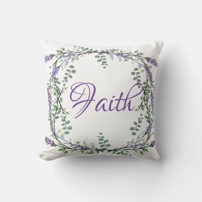 Lavender Eucalyptus watercolor boho  Cushion (Front)