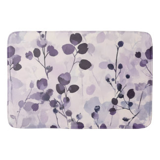 Lavender Eucalyptus Watercolor Floral Bath Mat