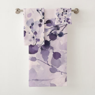Lavender Eucalyptus Watercolor Floral Bath Towel Set