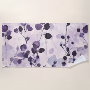 Lavender Eucalyptus Watercolor Floral  Beach Towel
