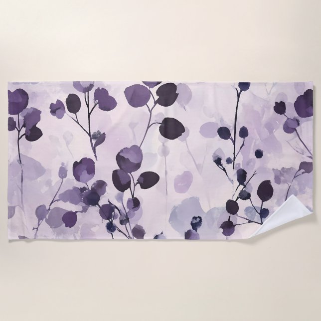 Lavender Eucalyptus Watercolor Floral  Beach Towel (Front)