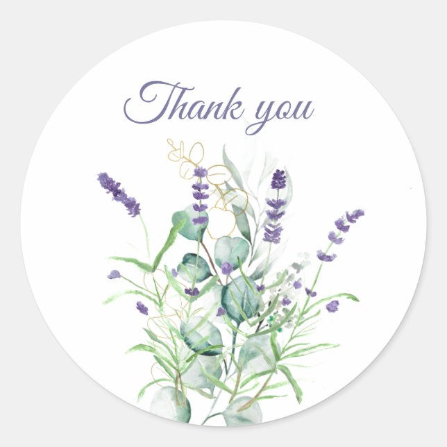 Lavender Eucalyptus Watercolor Herbs Purple  Classic Round Sticker (Front)