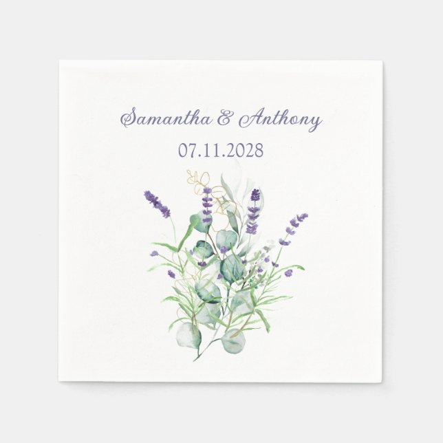 Lavender Eucalyptus Watercolor Herbs Purple  Napkin (Front)