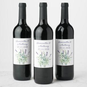 Lavender Eucalyptus Watercolor Herbs Purple  Wine Label