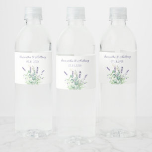 Lavender Eucalyptus Watercolor Herbs Wedding Water Bottle Label