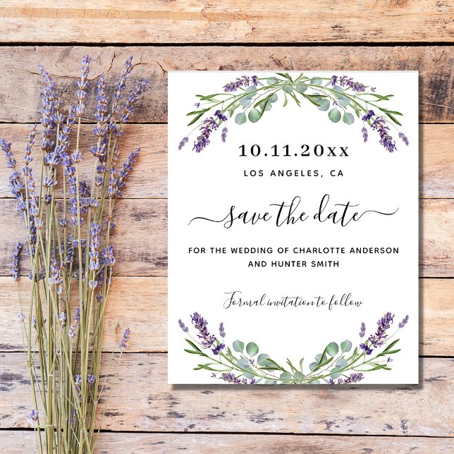 Lavender eucalyptus wedding budget save the date (Creator Uploaded)