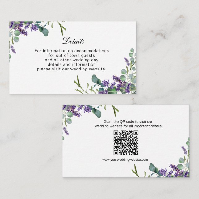 Lavender Eucalyptus Wedding Details Enclosure Card (Front/Back)