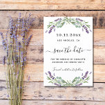 Lavender eucalyptus wedding save the date<br><div class="desc">A modern and elegant Save the Date for a wedding. A white background decorated with lavender flowers and eucalyptus greenery.  Personalise and add a date and your names. The text: Save the Date is written with a large trendy hand lettered style script.
Back: green background</div>