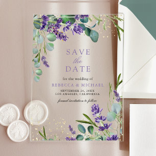 Lavender Eucalyptus Wedding Save the Date Acrylic Invitations