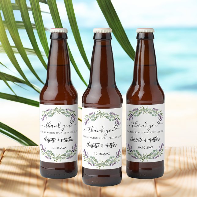 Lavender eucalyptus wedding thank you beer bottle label (Creator Uploaded)