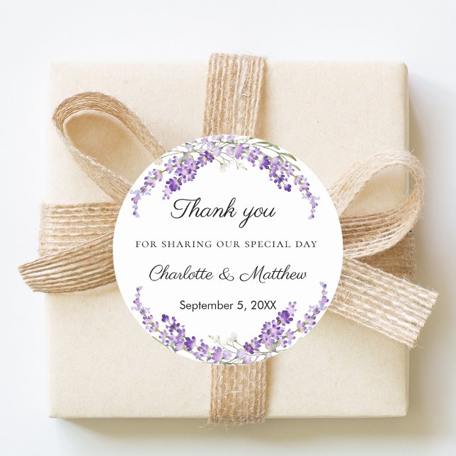 Lavender eucalyptus wedding thank you classic round sticker (Creator Uploaded)